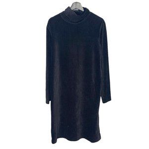 Vintage 90s Black Long Sleeve Unstructured Turtleneck Below Knee Dress XL